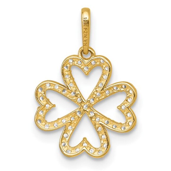 10k Yellow Gold Mini CZ Four 4 Leaf Irish Clover Shamrock Lucky Charm Pendant - Picture 4 of 4